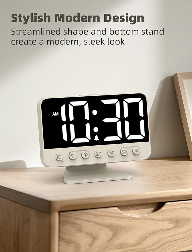 Odokee Digital Alarm Clocks for Bedrooms: Large Bold Number 5 Brightness Dimmer