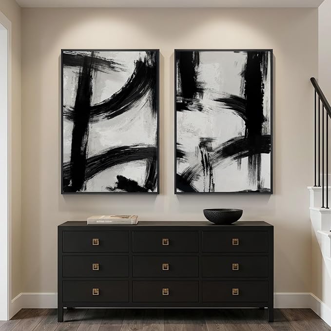 Framed Black and White Abstract Wall Art Set of 2