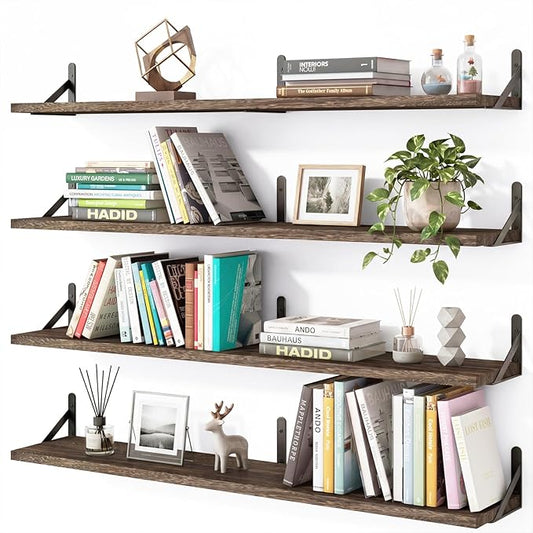 YGEOMER Floating Shelves for Wall, 35in Brown Wall Shelves for Living Room
