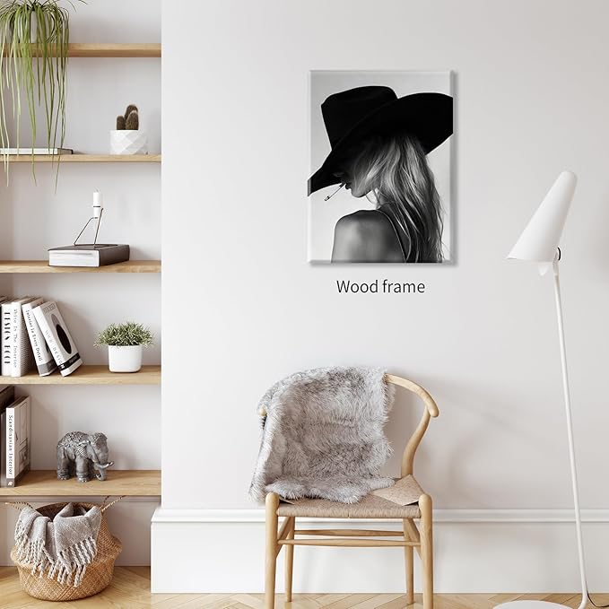 FuSatisYilife Trendy Black And White Framed Wall Art Cool Western Woman Smoking