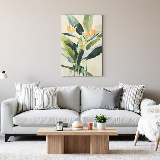 JolyWell Hand-paintd Botanical Canvas Wall Art Sage Green Leaf Tropical Plant