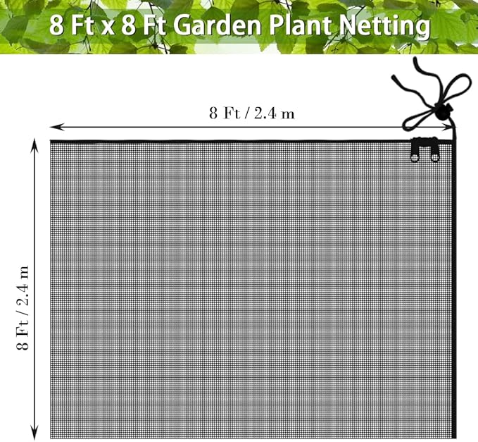 Fruit Tree Netting Covers with Zipper to Protect from Squirrels and Birds Large Netting for Fruit Trees Net Protection, Black, 8' x 8', 2 Pack