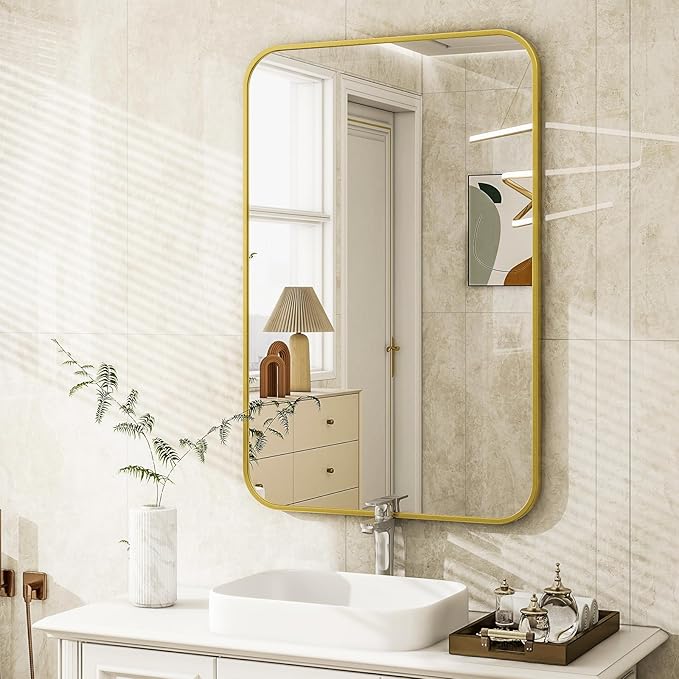 Easly 20 x 28 Inch Bathroom Mirror, Rounded Rectangular Vanity Mirror