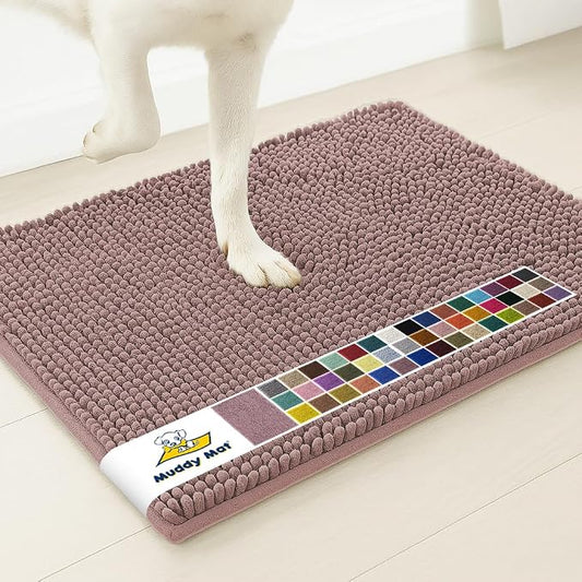 Muddy MatÂ® | Super Water Absorbent Door Mat Indoor, Microfiber Quick Dry Chenille Entryway Rug, Slip Resistant Front Door Mat, Indoor Mats for Entryway, Machine Washable Pet Rug, Plum 22" x 36"