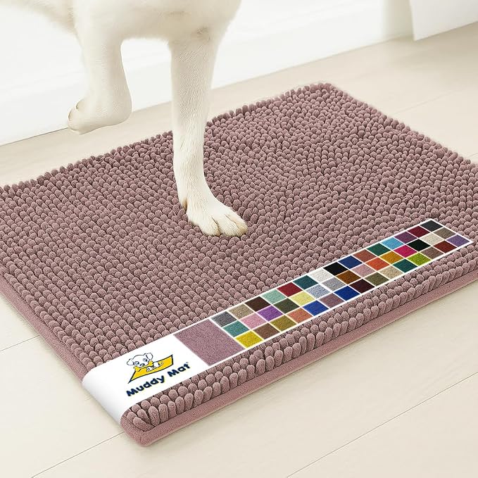 Muddy MatÂ® | Super Water Absorbent Door Mat Indoor, Microfiber Quick Dry Chenille Entryway Rug, Slip Resistant Front Door Mat, Indoor Mats for Entryway, Machine Washable Pet Rug, Plum 24" x 60"