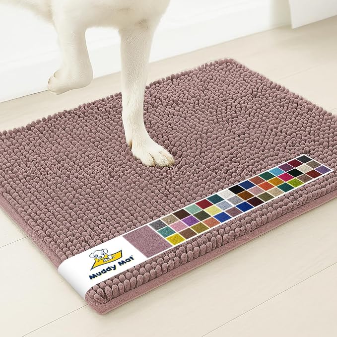 Muddy MatÂ® | Super Water Absorbent Door Mat Indoor, Microfiber Quick Dry Chenille Entryway Rug, Slip Resistant Front Door Mat, Indoor Mats for Entryway, Machine Washable Pet Rug, Plum 3ft x 4ft
