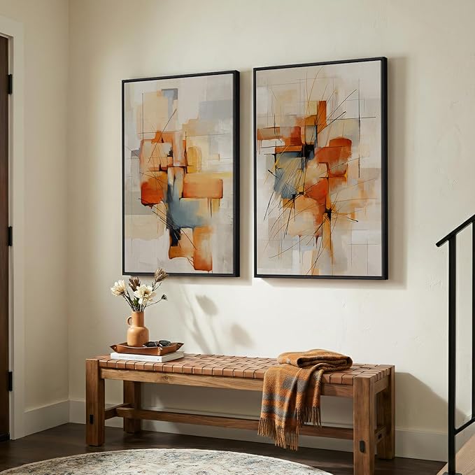 Large Framed Abstract Canvas Wall Art, 2 Piece Modern Prints Paintings Artwork