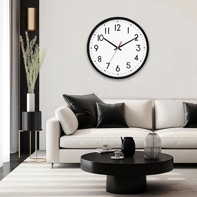 HZDHCLH Wall Clock Black, Silent Wall Clocks Battery Operated 10 Inch Modern