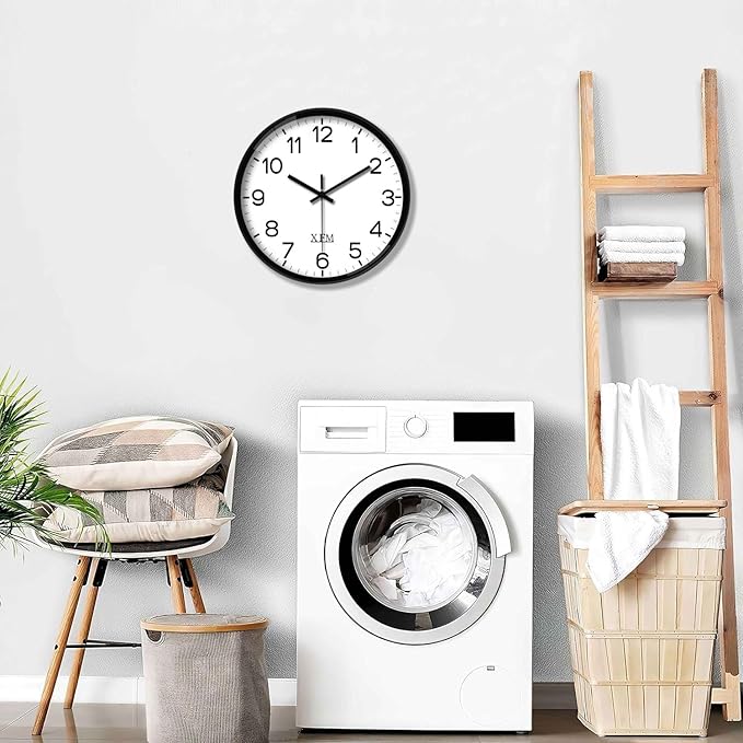 XFM Black Wall Clock 10 Inch Modern Small Wall Clocks Battery Operated Silent