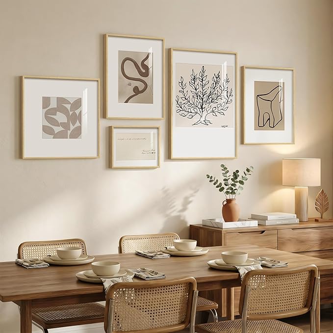 Framed Matisse Abstract Neutral Wall Art, 5 Piece Large Beige Canvas Prints Set
