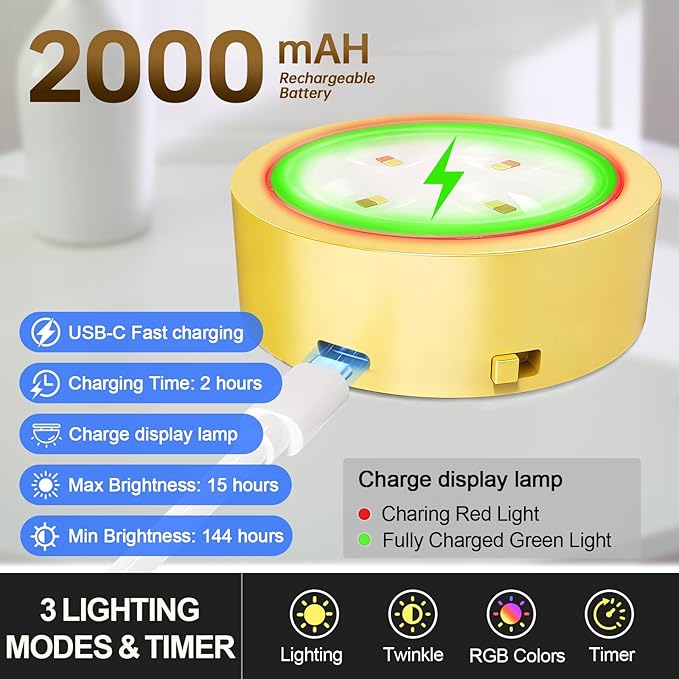 3 Pack Picture Lights for Wall, 13 RGB Color Rechargeable Battery Operated wall