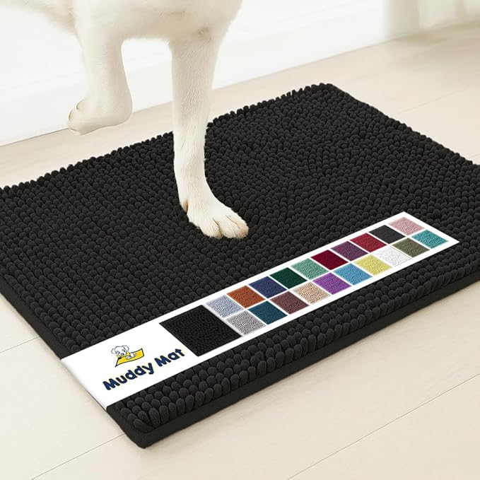 Muddy MatÂ® | Super Water Absorbent Door Mat Indoor, Microfiber Quick Dry Chenille Entryway Rug, Slip Resistant Front Door Mat, Indoor Mats for Entryway, Machine Washable Pet Rug, Black XXXL 72"X48"