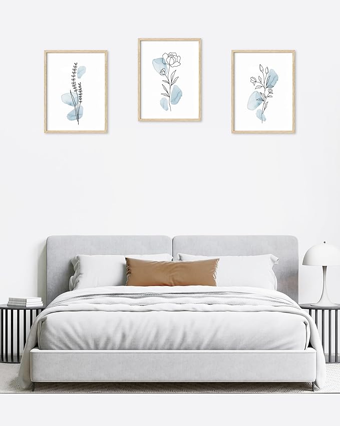 HesenDot Boho Art wall Décor, Botanical Print Set of 3, Abstract Line