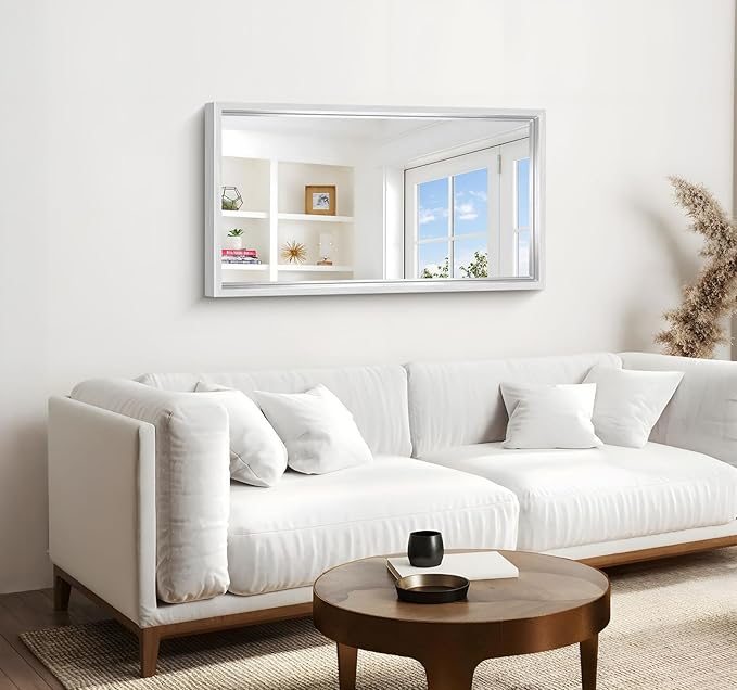 42x24 Silver Bathroom Mirror, Brushed Silver Rectangular Mirror