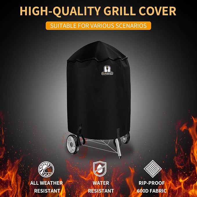 Grill Cover for Weber Charcoal Kettle, 22 Inch BBQ Grill Covers, Heavy Duty Waterproof Barbecue Accessories