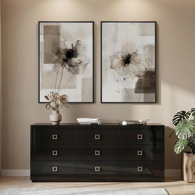 Framed Neutral Abstract Floral Wall Art