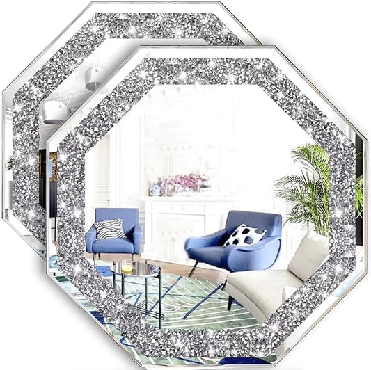 2 Piece Wall Mirrors Octagon, Crush Diamond Mirrors Wall Decor