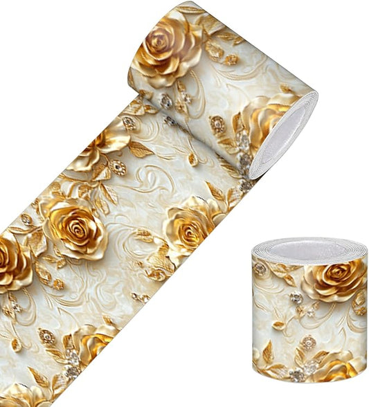 HOMETITUTE Wallpaper Border Peel and Stick Baroque Gold Texture Decorative Wall