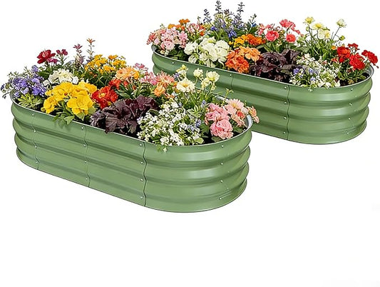 Galvanized Raised Garden Bed Kit, Planter Garden Boxes Outdoor, Oval Large Metal for Vegetables Fruits, Flowers Planter Boxes, Easy Assembly Garden Bed Kit (Green, 4Ã2Ã1FT (2-Pack)