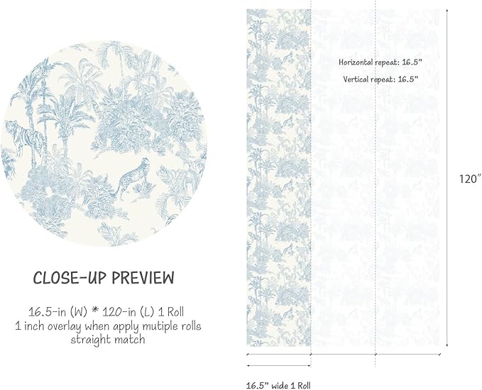 RollsRolla Toile Blue and White Peel and Stick Wallpaper Accent Wall French
