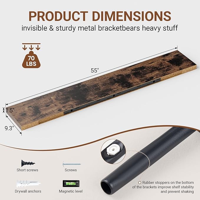 Heimlove 55 Inch Long Floating Shelves