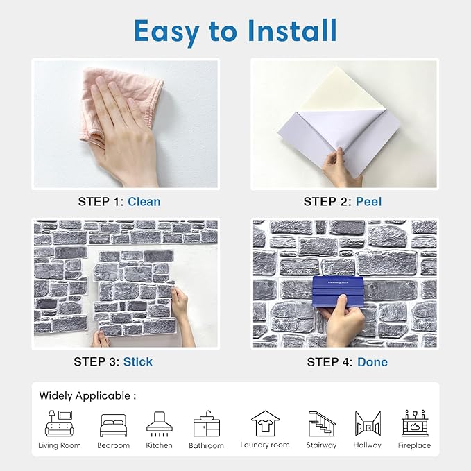 COMSTICKC 3D Faux Stone Wall Panel, Peel and Stick Tiles, Self-Adhesive PVC