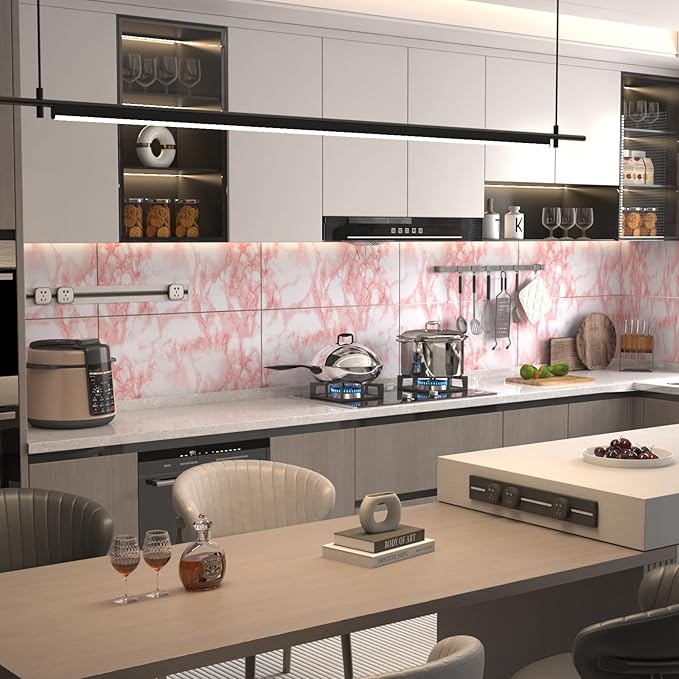 BAYYA Extra Wide Marble Contact Paper Granite Peel and Stick Wallpaper Pink