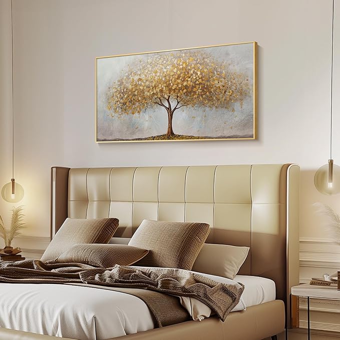 Large Framed Tree of Life Gold Wall Art, Large Canvas Prints Paintings Artwork