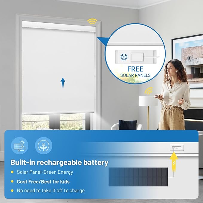 Motorized Blinds with Remote, Cordless Smart Blinds with Valance Cover