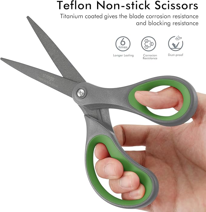 LIVINGO Sharp Scissors All Purpose - 2 Pack 8 Inch Titanium Coated Non Stick Steel Shears Heavy Duty for Office Home School Sewing Crafting Cutting Paper Fabric, Comfortable Grip (Gray & Green)