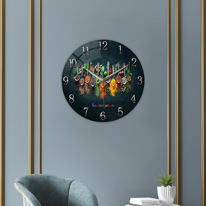Kitchen Wall Clocks Battery Operated 14 Inches Glass Decorative Clocks