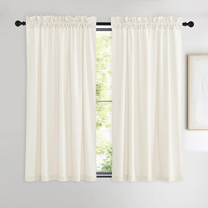 NICETOWN Ivory White Velvet Curtains 54" Length 42" Wide, Light Dimming Thermal