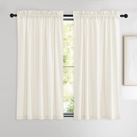NICETOWN Ivory White Velvet Curtains 54" Length 42" Wide, Light Dimming Thermal