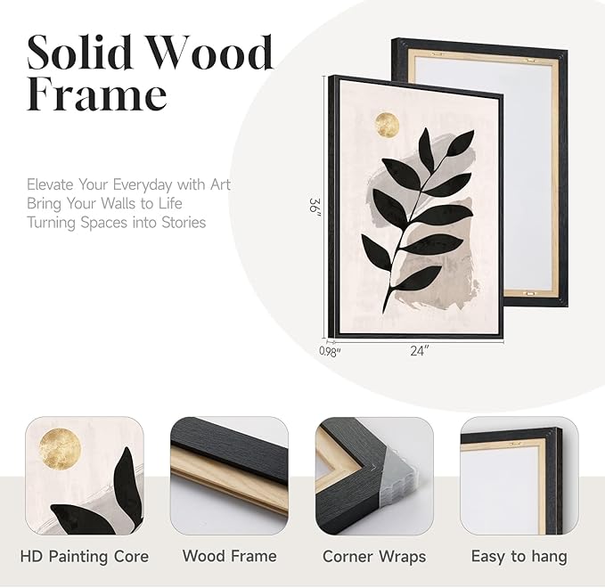 3 Piece Framed Black and White Boho Wall Art