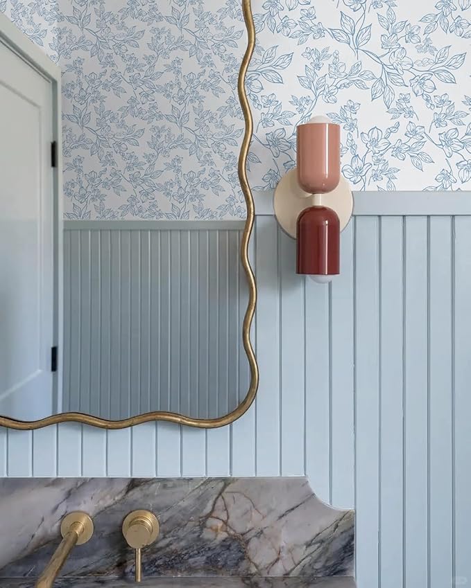 Ismoon Peel and Stick Wallpaper Blue and White Contact Paper Modern Flroal Wall