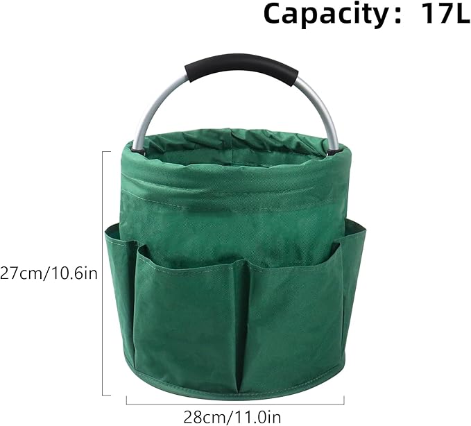 Klmnop Garden Tool Bag, Foldable Gardening Bags for Tools, Garden Tool Organizer with 6 Pockets, Garden Tote Bag for Indoor and Outdoor Use(Green)