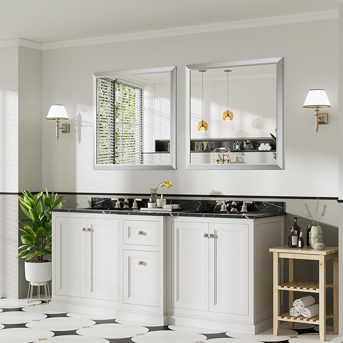 36x36 Inch Brushed Silver Bathroom Mirror