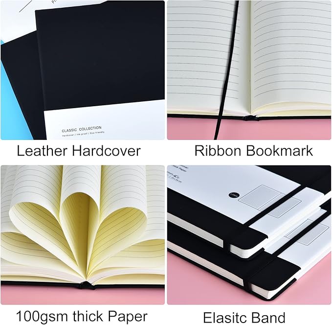 Coopay 12 Pack B5 Notebooks Journal College Ruled Composition Notebooks Classic Hardcover Lined Journals for Office Home School Business Writing Note Taking, 10.2" x 7.5", 100GSM Thick Paper (Black)