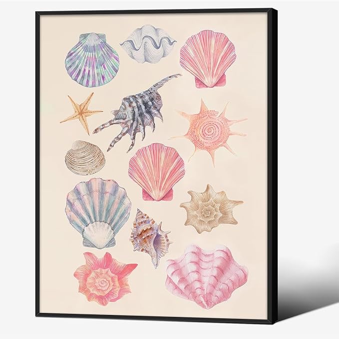 Pink Shell Posters Funky Coastal Cowgirl Wall Art Vintage Beach House