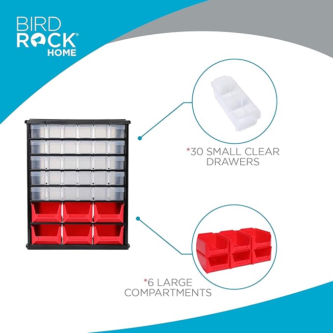 BIRDROCK HOME Craft Organizer Bin with 36 Drawers | Heavy-Duty Metal Hardware Storage Organization | Great for Nails, Nuts, Bolts, Legos | Mini & Large Drawer