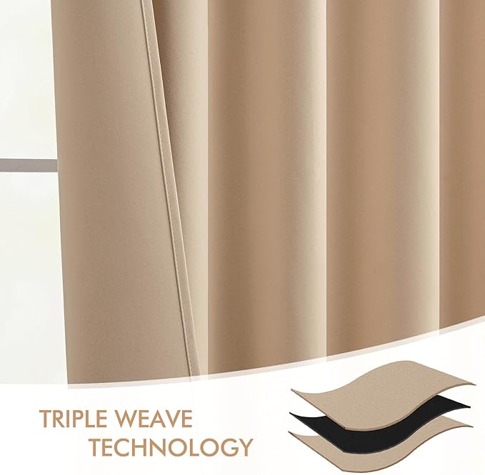 MIULEE Back Tab Beige Curtains 102 Inch Long 2 Panels Set