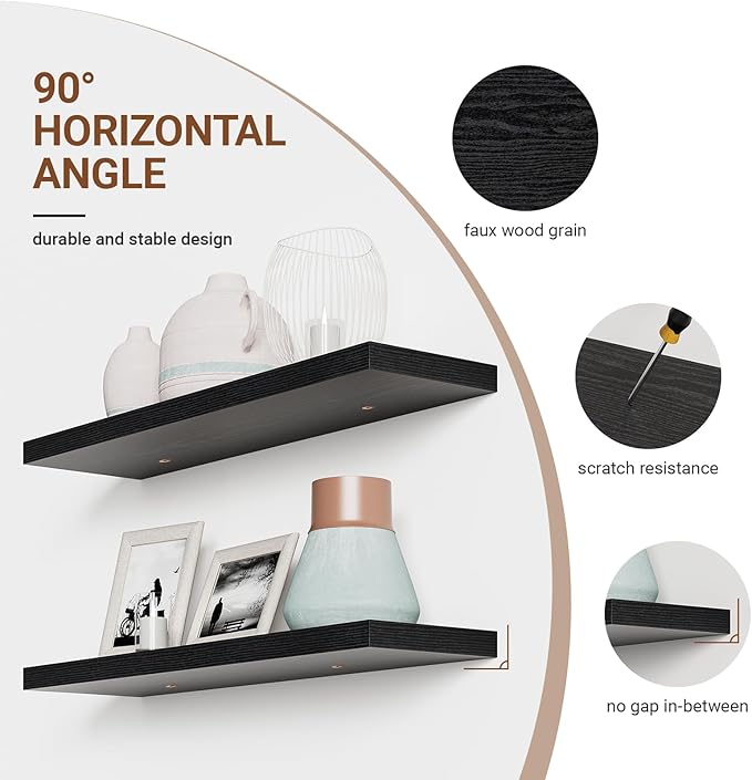 Heimlove Floating Shelves for Wall 36 Inches Long, 9.3" Deep Black Floating