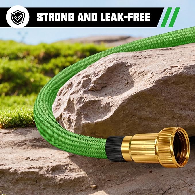 100FT Premium Garden Hose Ultra Lightweight Non Expanding Design 100 FT Watering Hose with 10 Function Nozzle, Kink & Tangle-Free, Leakproof & Pressure Resistant for Yard/Lawn/Camping (Green)