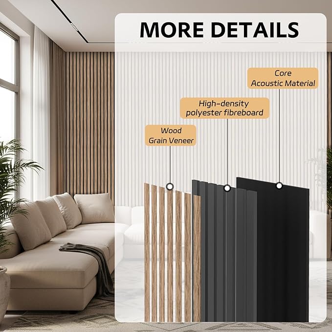 4 Pack Wood Panels for Wall, 106.3" × 11" Wood Slat Acoustic Panels for Wall