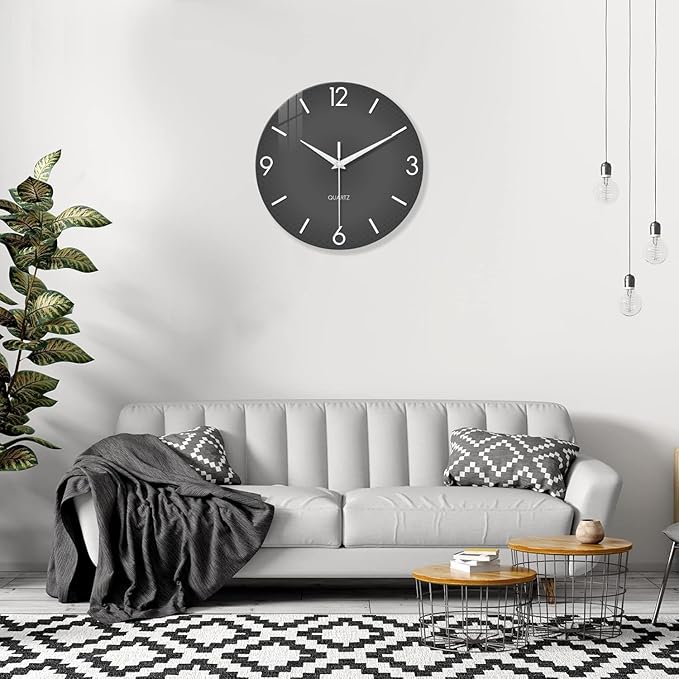XFM Modern Wall Clock 24 Inch Large Grey Wall Clocks Battery Operated Gray