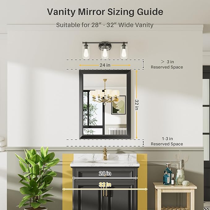 Briivue 24x32 Inch Black Bathroom Mirror