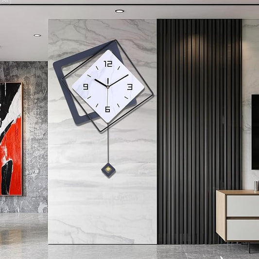 Wall Clock with Pendulum, Silent Quality Quartz Battery Operated, Metal Modern