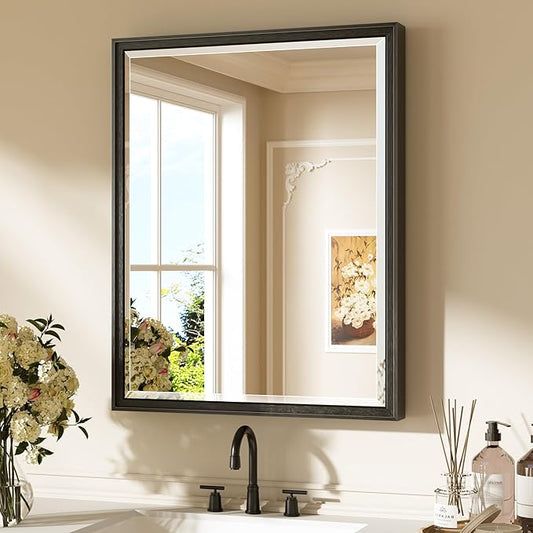 Keonjinn 24" x 30" Black Bathroom Vanity Mirror, HD Tempered Glass, Shatterproof