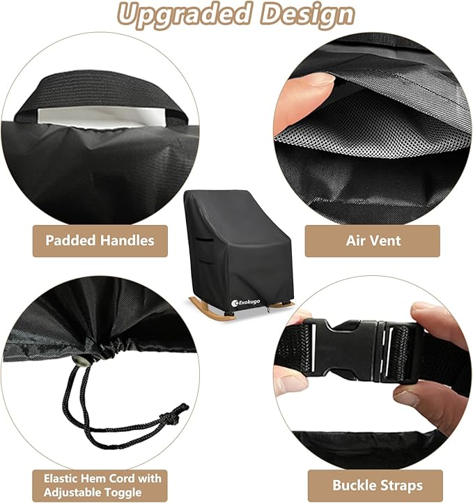 Outdoor Rocking Chair Covers 4 Pack 600D Heavy Duty Waterproof - Patio Furniture Covers for Outdoor Rocking Chairs - All Weather Protection 27x34x45 Inches Black