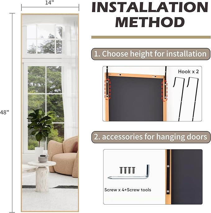 Full Length Door Mirror 14x48, Metal Frame